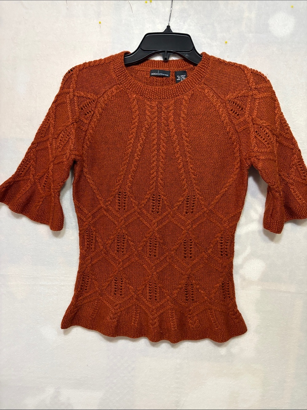 Moda International Burnt Orange Knit Ruffle Sleeve Sweater NWOT Size Medium